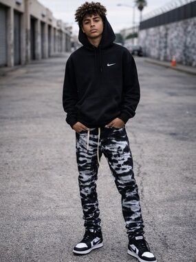 Golden Tie Dye Cargo Skinny Jeans Black White Size 32